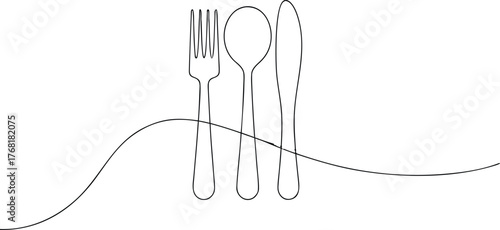 Black outline fork spoon knife with wavy line cutlery