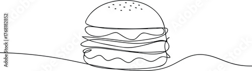 Single line drawing of a hamburger food illustration