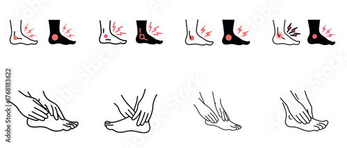 Foot pain icon illustration showing ankle injury and medical treatment concept
