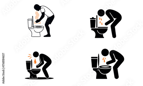 Sick person vomiting icon illustration showing illness and health problem concept
