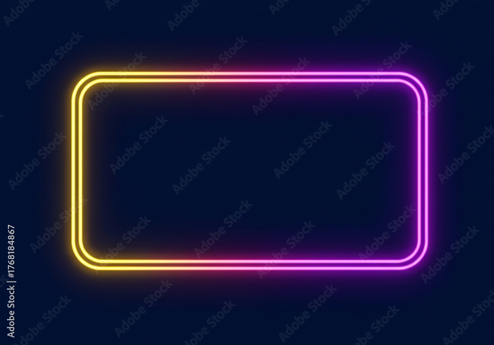 Fototapeta premium A glowing neon rectangular frame against a dark background, creating a vibrant contrast.