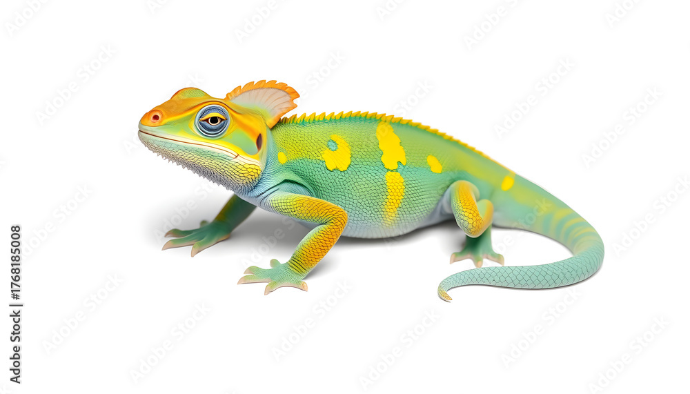 Fototapeta premium Yellow blue lizard Panther chameleon isolated on white background