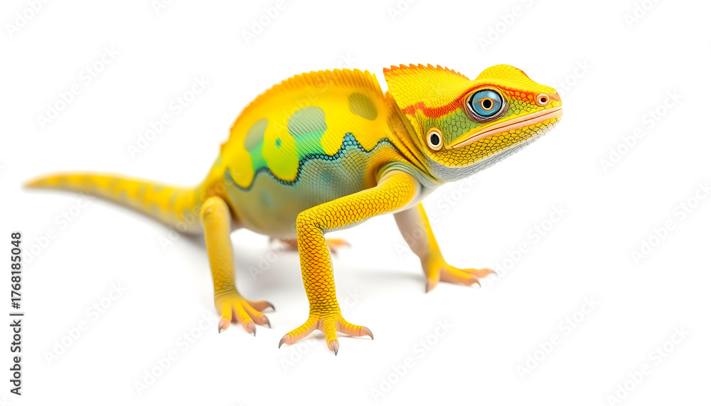 Fototapeta premium Yellow blue lizard Panther chameleon isolated on white background