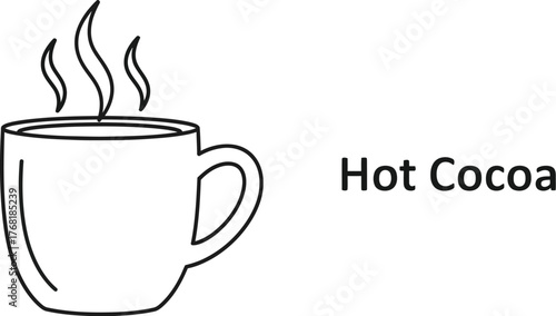 Hand-drawn hot cocoa cup with steam in simple black and white illustration