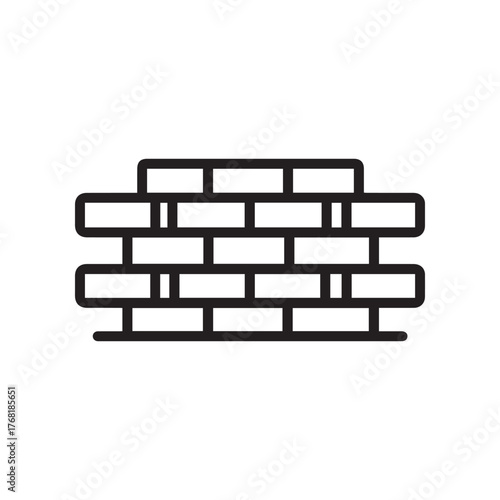Black Outline Icon Simple Brick Wall on a White Background