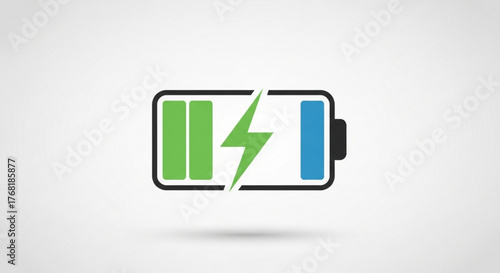 Battery charging icon, symbolizing energy, power, electricity, and the process of recharging devices with a grey background