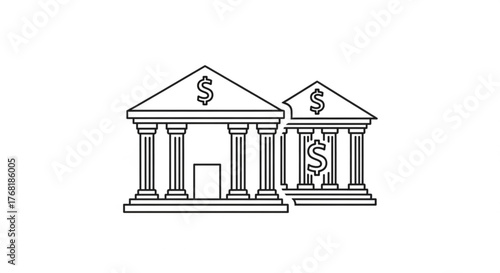 Bank building line icon financial institution outline sign money, investment, and banking concept for business