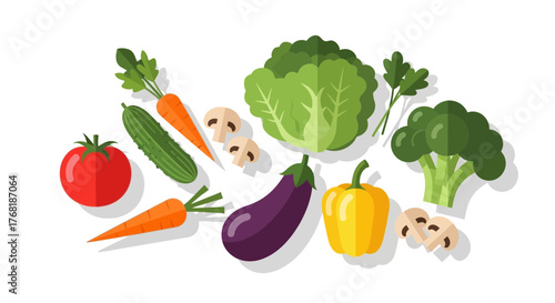 Fresh vibrant vegetables for healthy eating and vegan lifestyle, a stunning flat lay arrangement perfect for nutrition and wellness campaigns