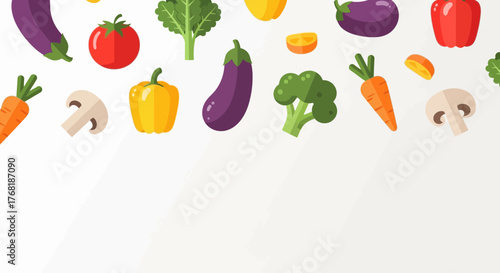 Fresh vegetables flat lay design is ideal for healthy eating projects, restaurant menus, or promoting organic produce with a modern, vibrant aesthetic