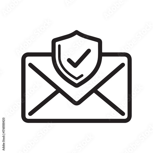 Secure Email Icon Outline of Envelope with Shield and Check Mark