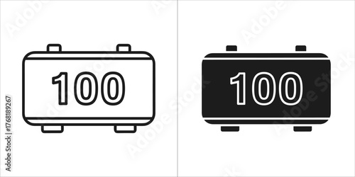Outline and filled icon of a 100 amp fuse