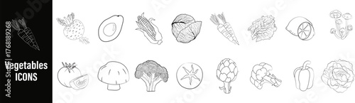 Vegetables icons hand drawn line art vector bundle set