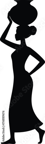 Black silhouette woman carrying pot vector
