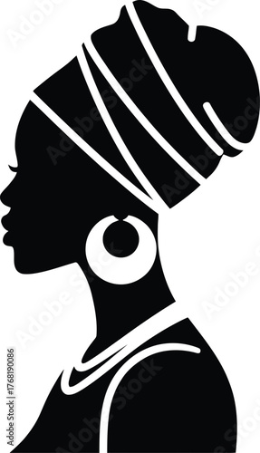 African woman silhouette headwear earring turban