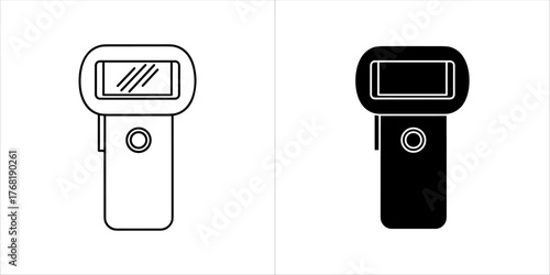Outline and solid black icon of a handheld device with a screen and button
