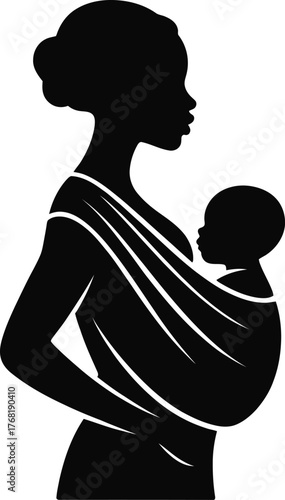 Mother holding baby sling carrying silhouette