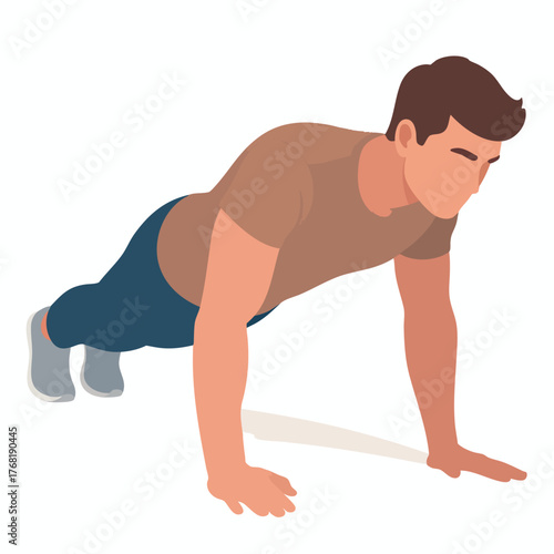 A man performs push-ups on a white surface, demonstrating exercise and fitness.