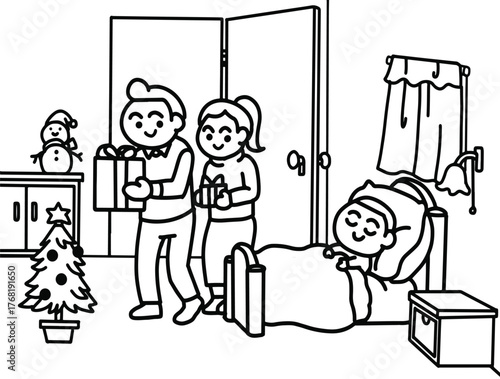 Parent secretly brought Christmas presents to their son.