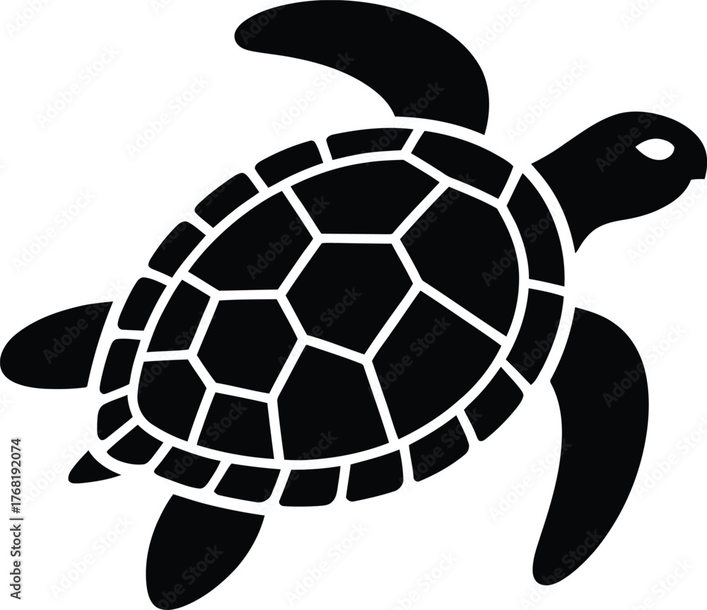 Fototapeta premium Black sea turtle silhouette white animal