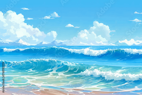 tropical beach with beautiful sky and clear sea water vector illustration for travel and summer vacation concept