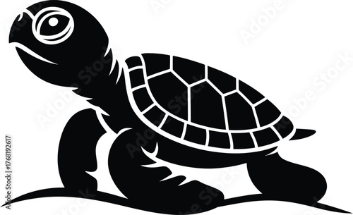 Black turtle silhouette walking white animal