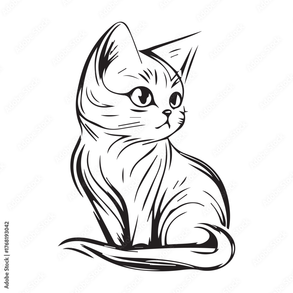 Obraz premium Cute Sitting Cat Line Drawing
