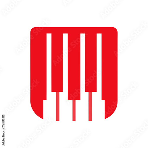 Piano keys in red on transparent background