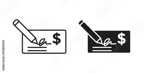 Signing cheque icon concept. Logo symbol for web and mobile. Pixel Perfect.