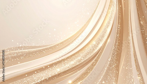 シャンパンベージュの光粒が流れるキラキラ背景高級感ある抽象素材