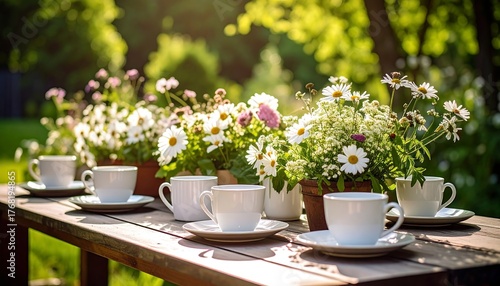 Wallpaper Mural Sunny garden tea party with flowers Torontodigital.ca