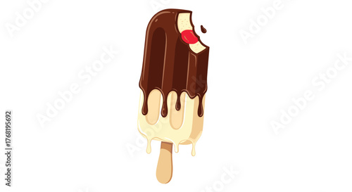 Delicious vanilla ice cream bar dipped in rich chocolate sauce with a hint of strawberry filling.