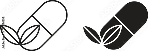 Herbal capsule icon concept. Logo symbol for web and mobile. Pixel Perfect.