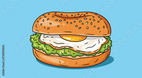A delicious breakfast bagel sandwich with a fried egg and fresh greens is perfect for a quick and satisfying meal.