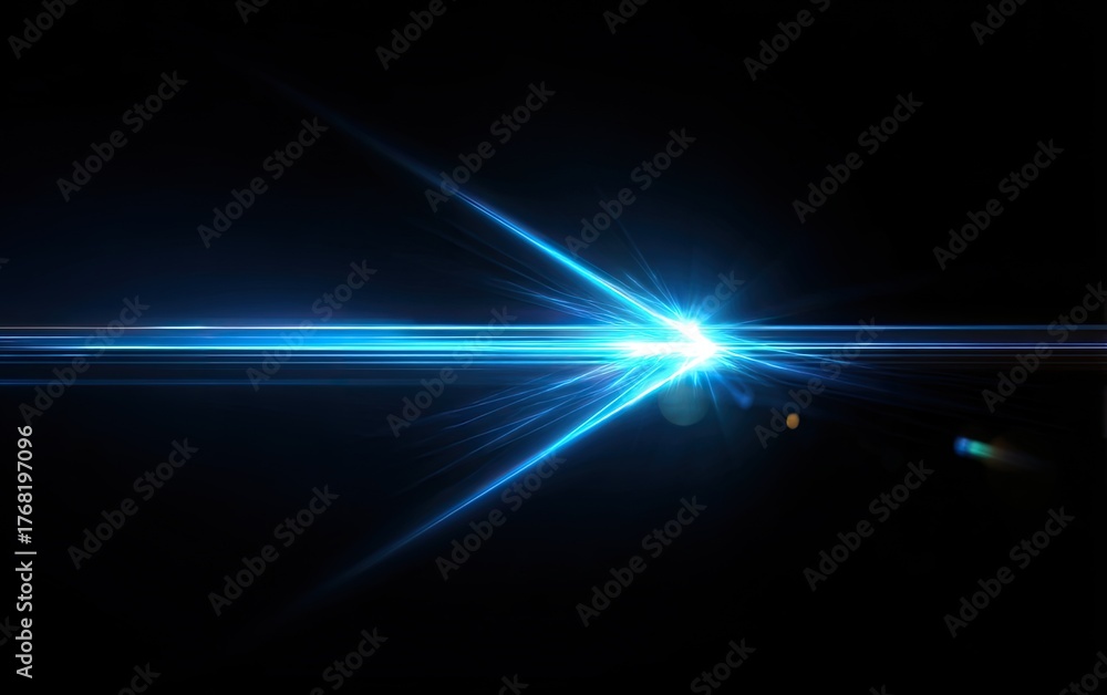 Obraz premium A brilliant blue light radiates from the center, with beams shooting across a black background