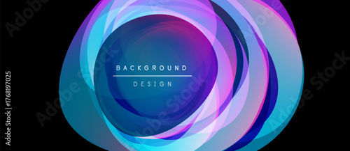 Abstract vibrant layers create circular design. Blue, purple hues dominate, forming dynamic background element. Text reads background design.
