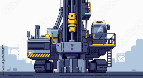 Heavy Industrial Tracked Drilling Rig with Yellow Drill Head
