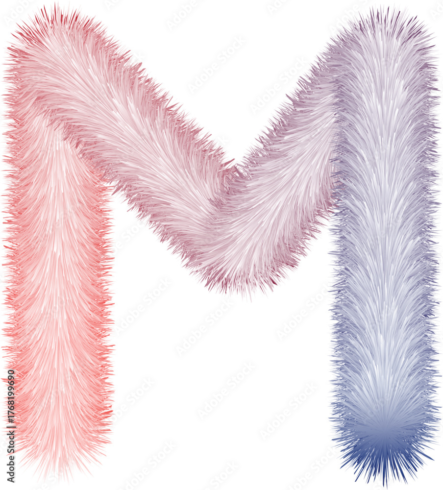 Fototapeta premium Furry Letter M with Red White and Blue Gradient alphabet