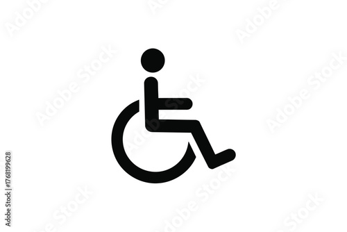 A black and white image showing a handicap sign on a white background plain