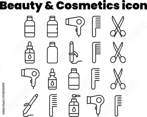 Nail Art and Manicure Minimal Line Black White Icon Collection

