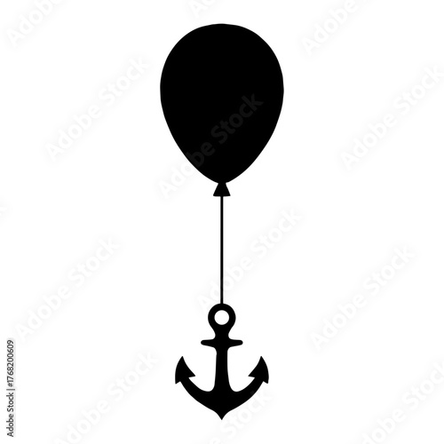 Balloon tied to anchor – hope and weight contradiction icon vector with white background 