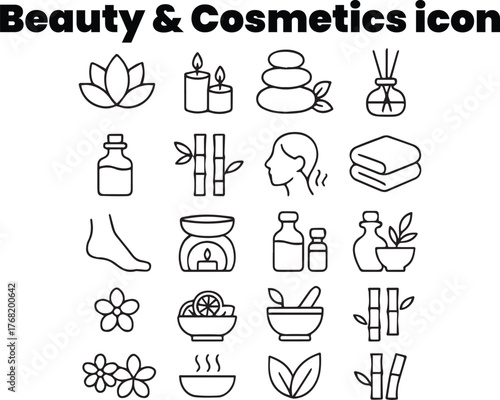  Relaxing Spa and Wellness Black White Minimal Icon Collection

