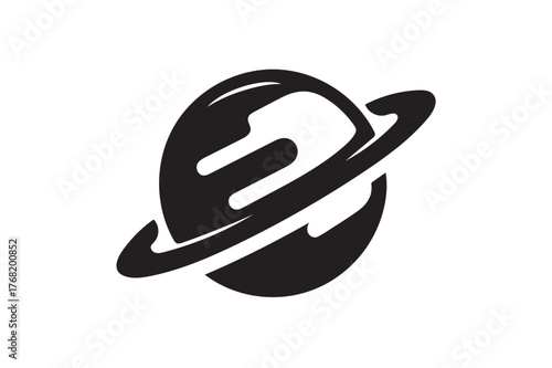 Saturn Silhouette Icon Design Vector Illustration on White Background.