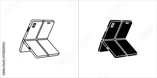 Set of two foldable smartphone icons, one outline and one solid black