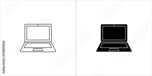 Set of two laptop icons, one outline and one solid black