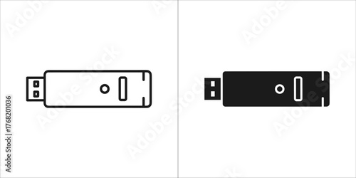 Set of two usb flash drive icons, one outline and one solid black