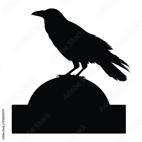 Grow perched on tombstone spooky Silhouette, Vector, Illustration