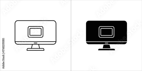 Computer monitor in outline and solid black versions