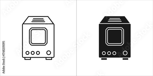 Retro computer tower in outline and solid black versions