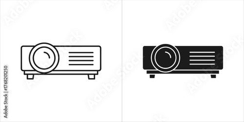 Two projector icons, one line art and one solid black