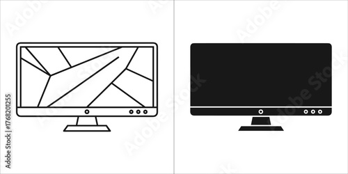 Broken computer monitor screen with cracks